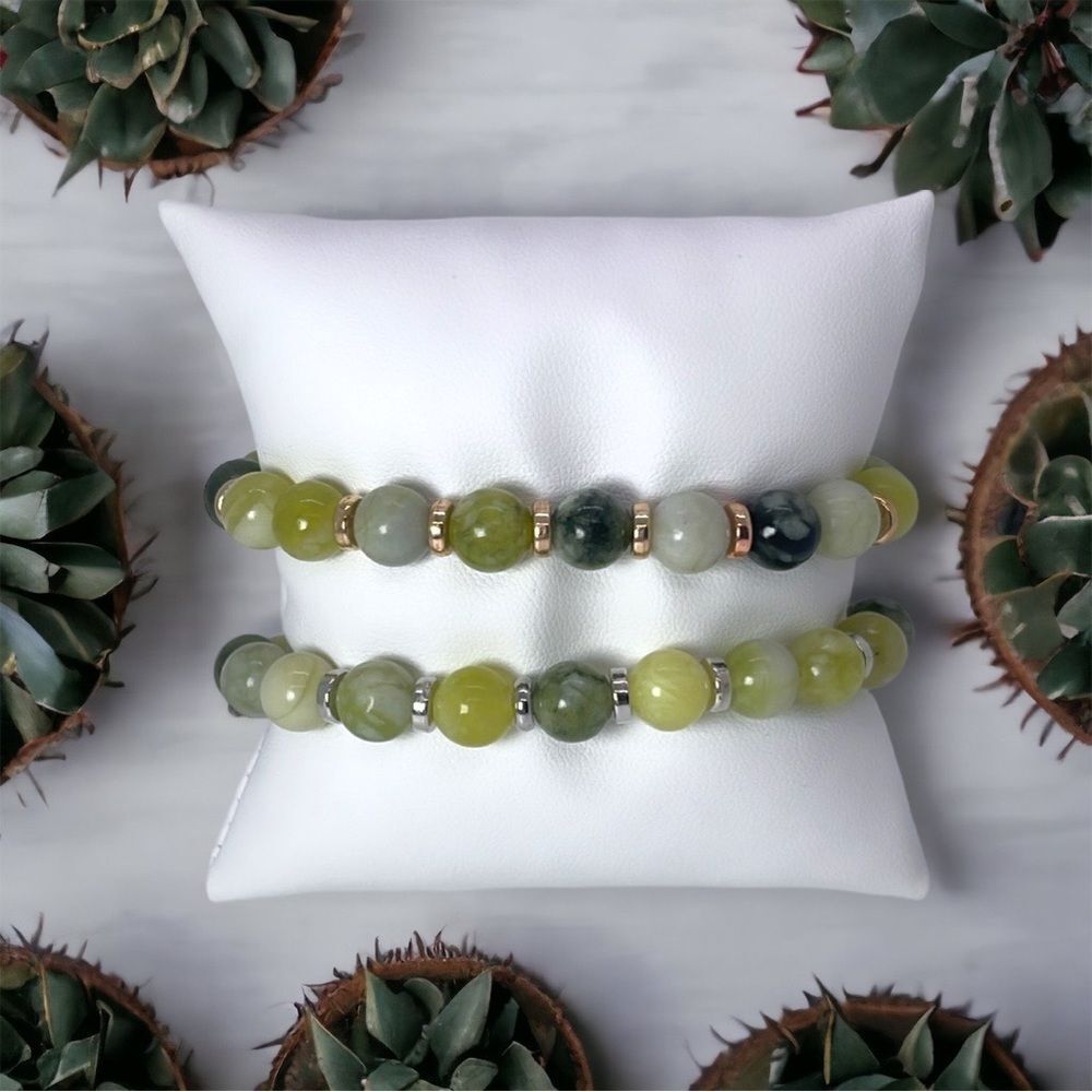 NWT Wool + Pepper Co. FLOWER JADE GEMSTONE w/ gold OR silver Bracelet